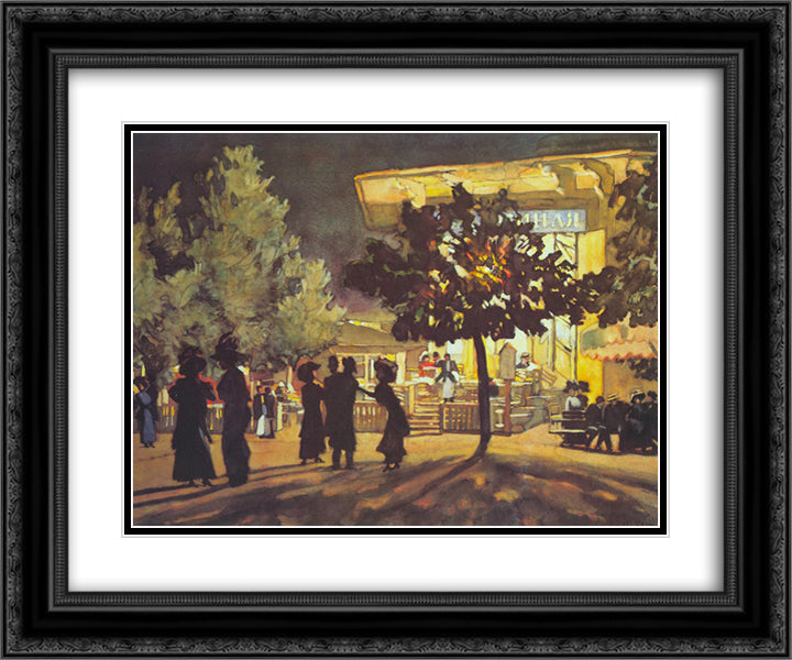 The Night. Tverskoy Boulevard 24x20 Black Ornate Wood Framed Art Print Poster with Double Matting by Yuon, Konstantin