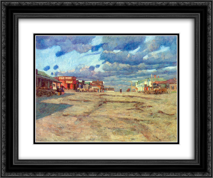 The Town Voskresensk 24x20 Black Ornate Wood Framed Art Print Poster with Double Matting by Yuon, Konstantin