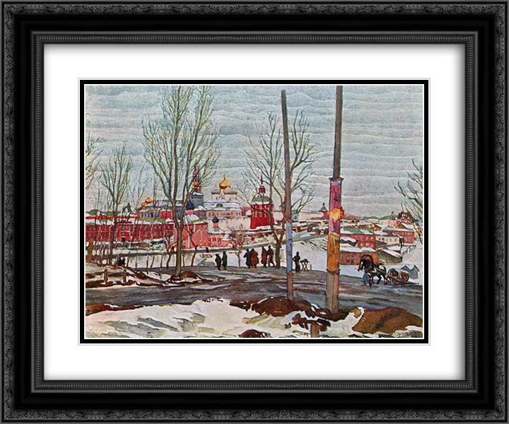 The Troitse - Sergiyev Monastery. March 24x20 Black Ornate Wood Framed Art Print Poster with Double Matting by Yuon, Konstantin