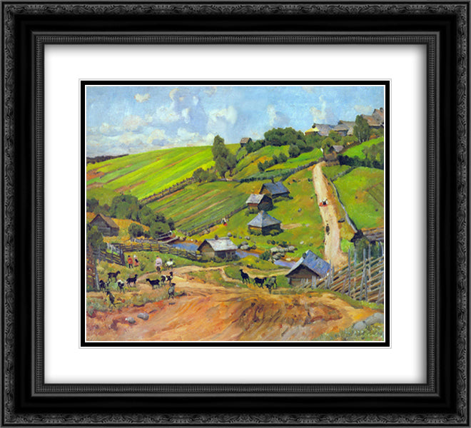 The Village of Novgorod Governorate 22x20 Black Ornate Wood Framed Art Print Poster with Double Matting by Yuon, Konstantin