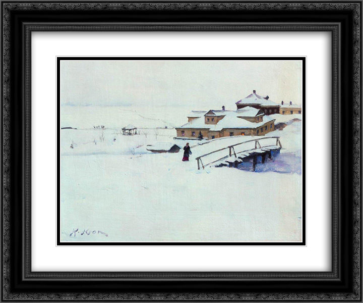The Winter Landscape 24x20 Black Ornate Wood Framed Art Print Poster with Double Matting by Yuon, Konstantin