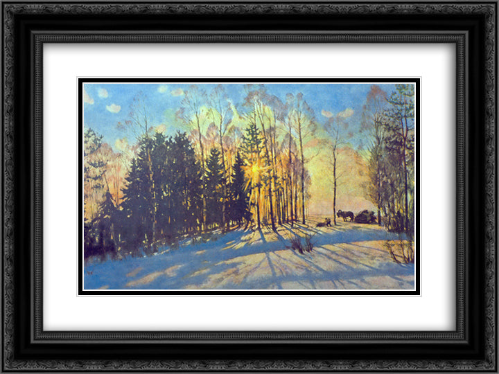 The Winter Sun. Ligachevo 24x18 Black Ornate Wood Framed Art Print Poster with Double Matting by Yuon, Konstantin