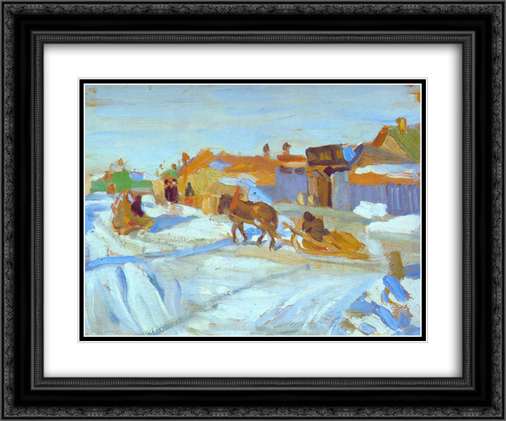 The Winter Sunny Day 24x20 Black Ornate Wood Framed Art Print Poster with Double Matting by Yuon, Konstantin