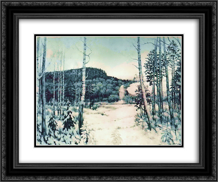 The Winter Sunrise 24x20 Black Ornate Wood Framed Art Print Poster with Double Matting by Yuon, Konstantin