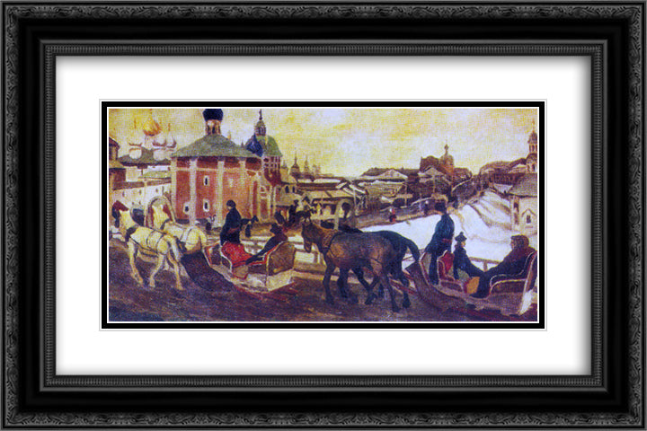 To Troyitsa 24x16 Black Ornate Wood Framed Art Print Poster with Double Matting by Yuon, Konstantin