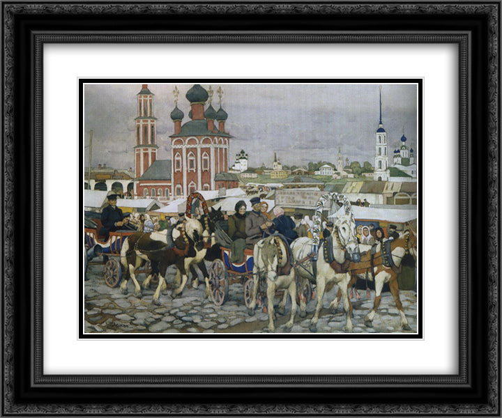 Triple in Uglich 24x20 Black Ornate Wood Framed Art Print Poster with Double Matting by Yuon, Konstantin