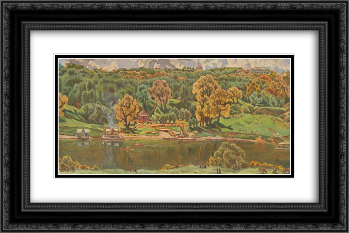 View of Moscow from The Vorobyovy Hills 24x16 Black Ornate Wood Framed Art Print Poster with Double Matting by Yuon, Konstantin