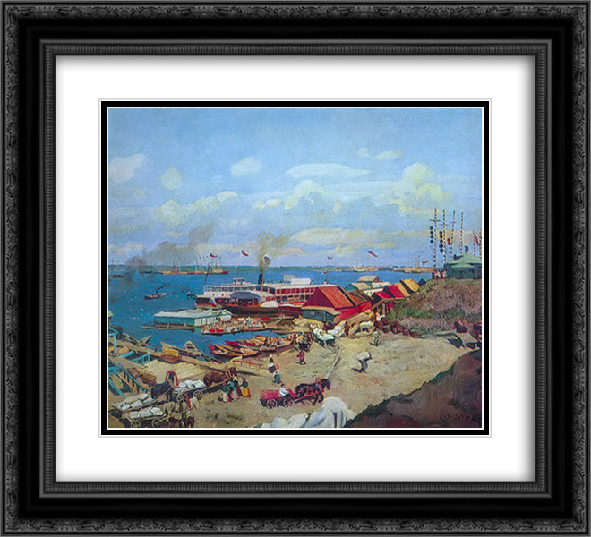 Volga's pierces 22x20 Black Ornate Wood Framed Art Print Poster with Double Matting by Yuon, Konstantin