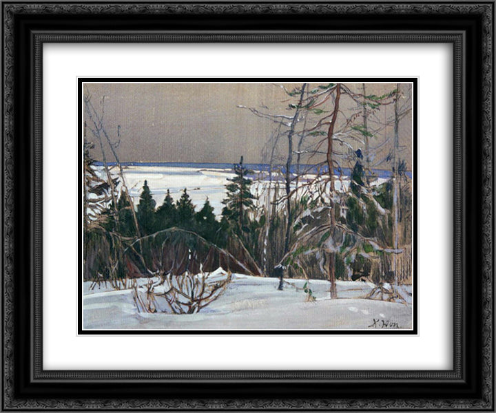 Winter Forest 24x20 Black Ornate Wood Framed Art Print Poster with Double Matting by Yuon, Konstantin