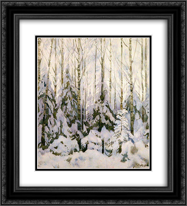 Winter in The Forest 20x22 Black Ornate Wood Framed Art Print Poster with Double Matting by Yuon, Konstantin