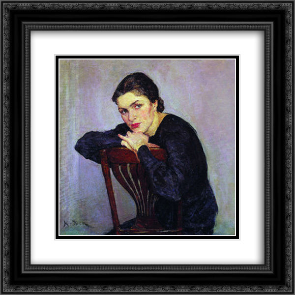 Women's Portrait 20x20 Black Ornate Wood Framed Art Print Poster with Double Matting by Yuon, Konstantin