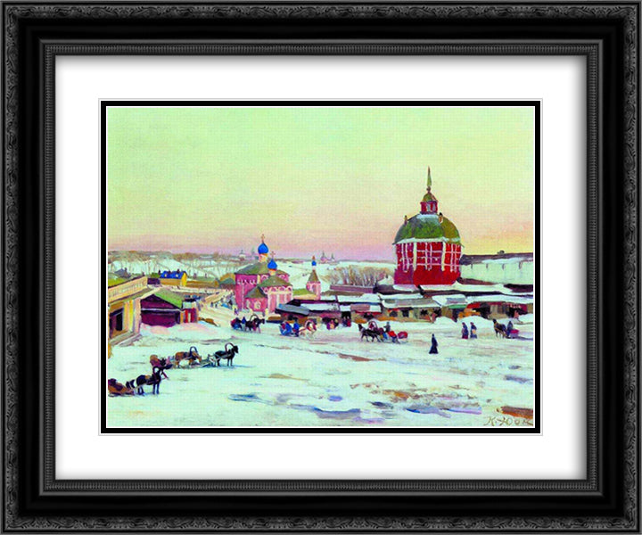 Zagorsk. Market Square 24x20 Black Ornate Wood Framed Art Print Poster with Double Matting by Yuon, Konstantin