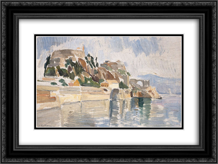 Kerkyra, The Old Fortress 24x18 Black Ornate Wood Framed Art Print Poster with Double Matting by Parthenis, Konstantinos