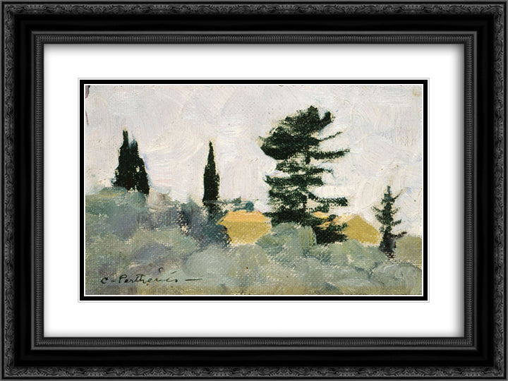Landscape with Cypress Trees 24x18 Black Ornate Wood Framed Art Print Poster with Double Matting by Parthenis, Konstantinos