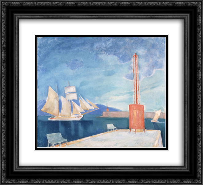 The Harbor of Kalamata 22x20 Black Ornate Wood Framed Art Print Poster with Double Matting by Parthenis, Konstantinos