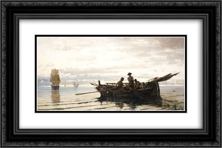 Collecting the Nets 24x16 Black Ornate Wood Framed Art Print Poster with Double Matting by Volanakis, Konstantinos