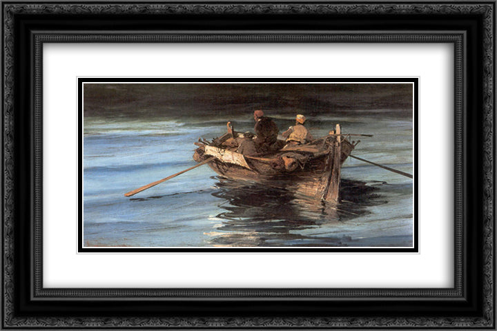 Fishing boat 24x16 Black Ornate Wood Framed Art Print Poster with Double Matting by Volanakis, Konstantinos