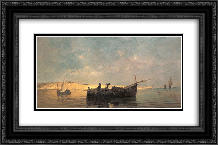 Fishing boat at dusk 24x16 Black Ornate Wood Framed Art Print Poster with Double Matting by Volanakis, Konstantinos