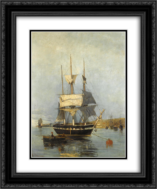 Greek ship 20x24 Black Ornate Wood Framed Art Print Poster with Double Matting by Volanakis, Konstantinos