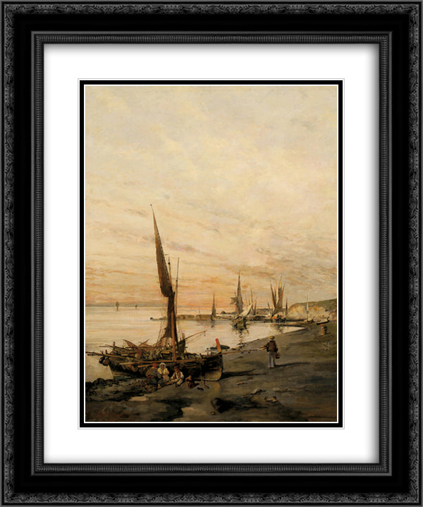 Sunset over the bay 20x24 Black Ornate Wood Framed Art Print Poster with Double Matting by Volanakis, Konstantinos