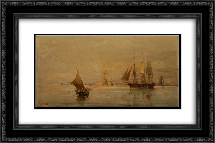 The morning catch 24x16 Black Ornate Wood Framed Art Print Poster with Double Matting by Volanakis, Konstantinos