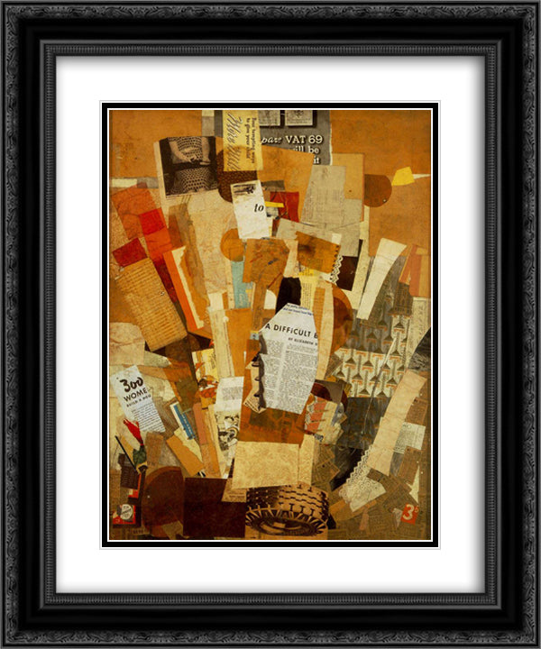(Difficult) 20x24 Black Ornate Wood Framed Art Print Poster with Double Matting by Schwitters, Kurt
