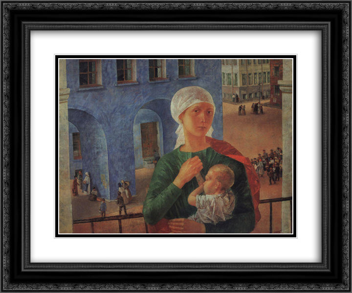 1918 in Petrograd 24x20 Black Ornate Wood Framed Art Print Poster with Double Matting by Petrov Vodkin, Kuzma