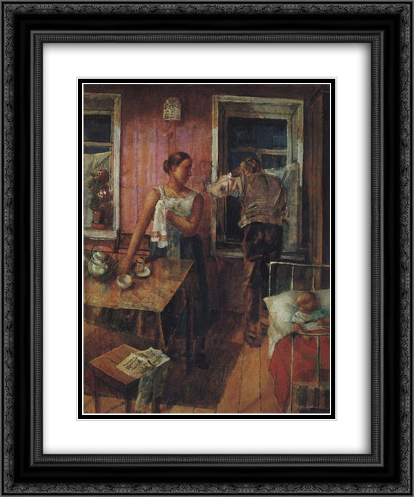 Anxiety 20x24 Black Ornate Wood Framed Art Print Poster with Double Matting by Petrov Vodkin, Kuzma