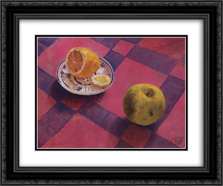 Apple and lemon 24x20 Black Ornate Wood Framed Art Print Poster with Double Matting by Petrov Vodkin, Kuzma