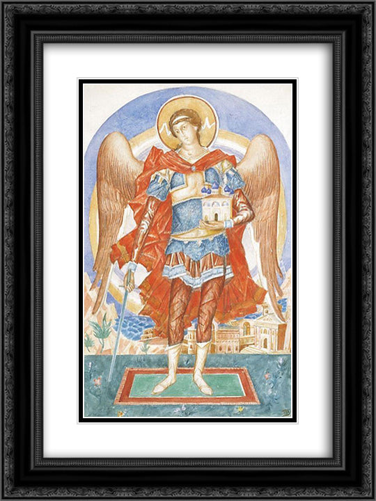 Archangel Michael 18x24 Black Ornate Wood Framed Art Print Poster with Double Matting by Petrov Vodkin, Kuzma