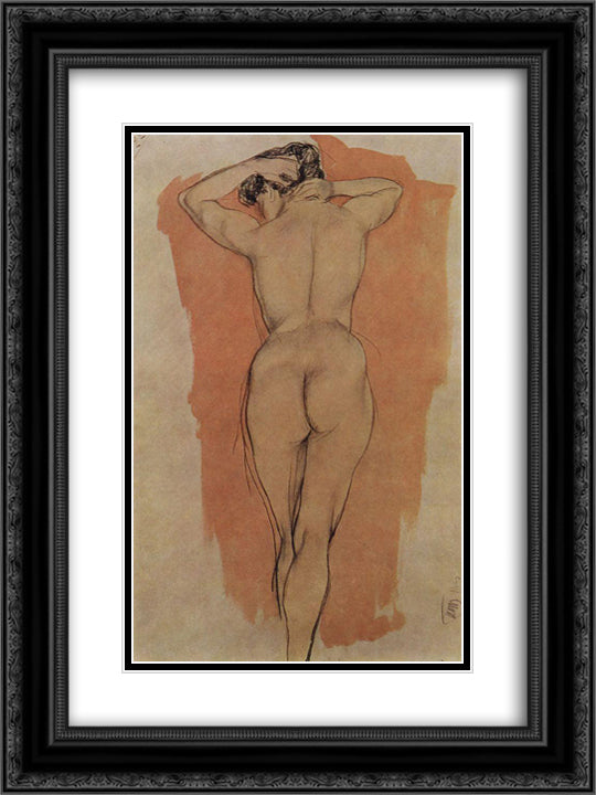 Artist's Model from the back 18x24 Black Ornate Wood Framed Art Print Poster with Double Matting by Petrov Vodkin, Kuzma
