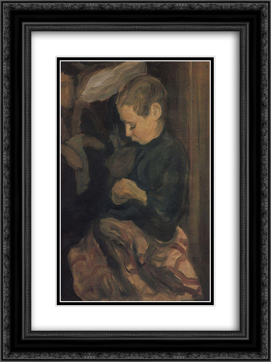 Boy 18x24 Black Ornate Wood Framed Art Print Poster with Double Matting by Petrov Vodkin, Kuzma