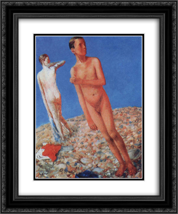Boys (on top) 20x24 Black Ornate Wood Framed Art Print Poster with Double Matting by Petrov Vodkin, Kuzma