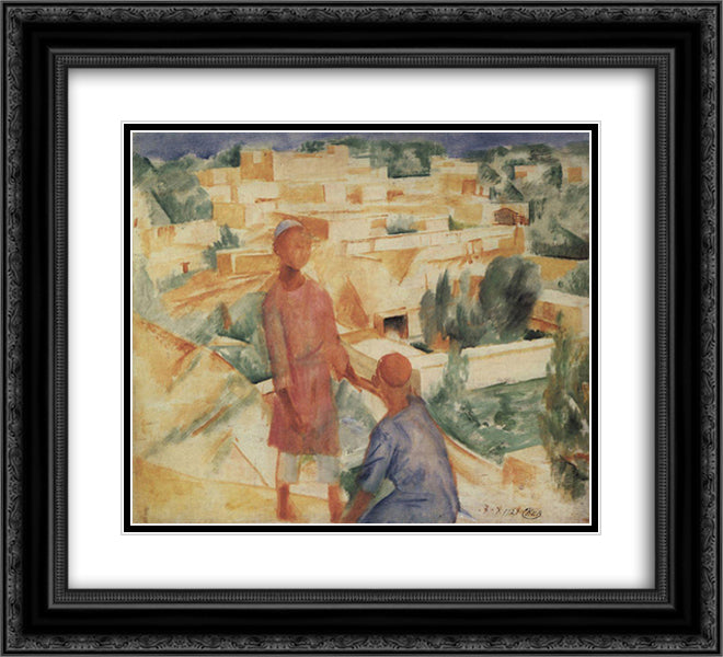 Boys on the background of the city 22x20 Black Ornate Wood Framed Art Print Poster with Double Matting by Petrov Vodkin, Kuzma