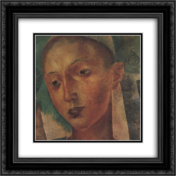 Boy-Uzbek 20x20 Black Ornate Wood Framed Art Print Poster with Double Matting by Petrov Vodkin, Kuzma