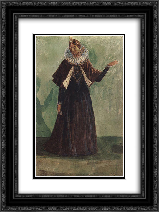 Costume Design by Marina Mnishek to the tragedy of Pushkin's Boris Godunov 18x24 Black Ornate Wood Framed Art Print Poster with Double Matting by Petrov Vodkin, Kuzma