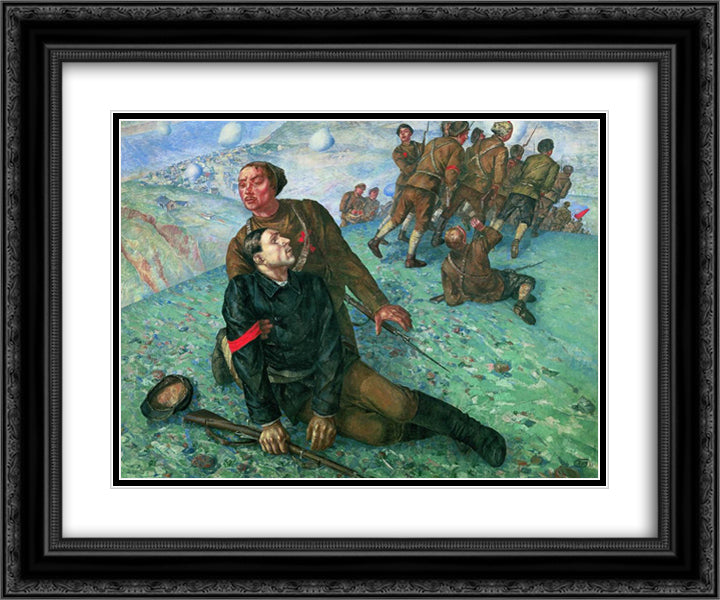 Death of Commissar 24x20 Black Ornate Wood Framed Art Print Poster with Double Matting by Petrov Vodkin, Kuzma