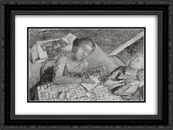 Etude spherical perspective 24x18 Black Ornate Wood Framed Art Print Poster with Double Matting by Petrov Vodkin, Kuzma