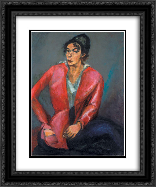 Portrait of a Young Girl 20x24 Black Ornate Wood Framed Art Print Poster with Double Matting by Tihanyi, Lajos