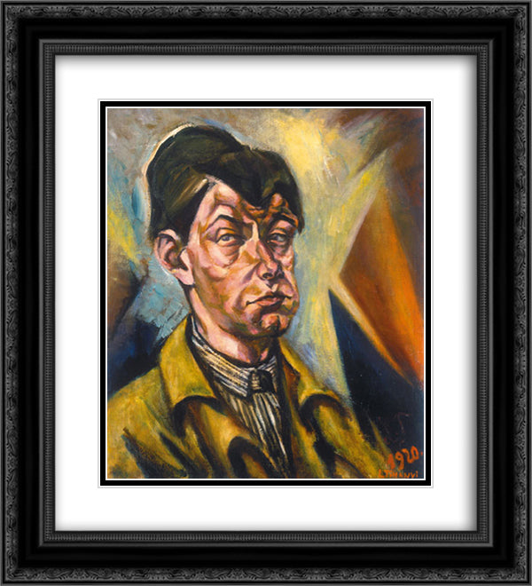 Self-portrait 20x22 Black Ornate Wood Framed Art Print Poster with Double Matting by Tihanyi, Lajos