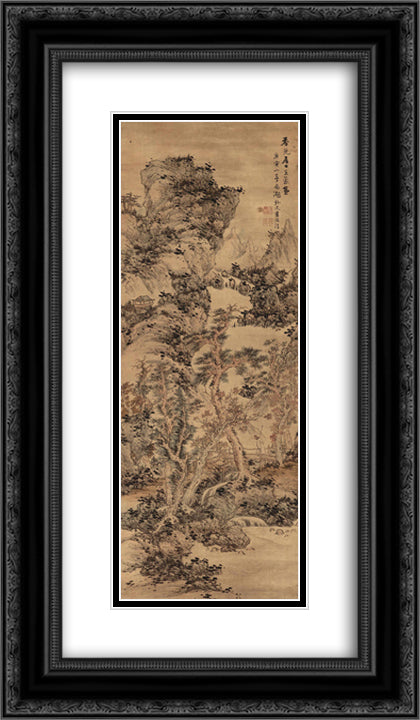 Autumn Mountains after Wang Meng 14x24 Black Ornate Wood Framed Art Print Poster with Double Matting by Ying, Lan