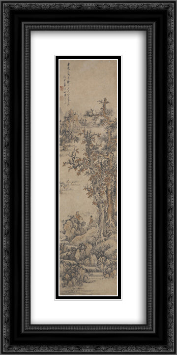 Landscape after Dong Yuan 12x24 Black Ornate Wood Framed Art Print Poster with Double Matting by Ying, Lan