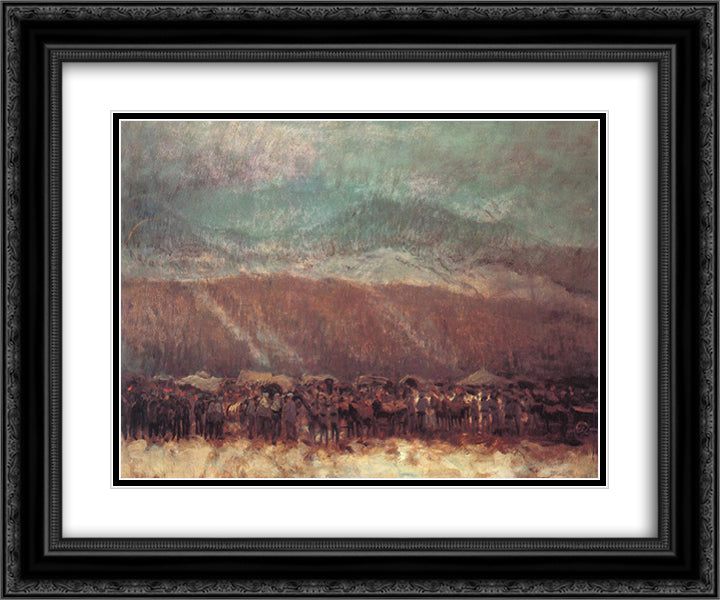 Camp 24x20 Black Ornate Wood Framed Art Print Poster with Double Matting by Mednyanszky, Laszlo