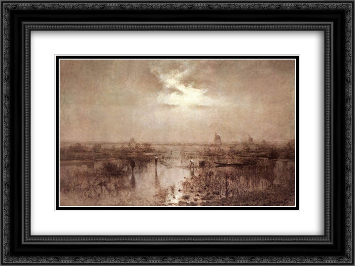 Fishing on the Tisza 24x18 Black Ornate Wood Framed Art Print Poster with Double Matting by Mednyanszky, Laszlo
