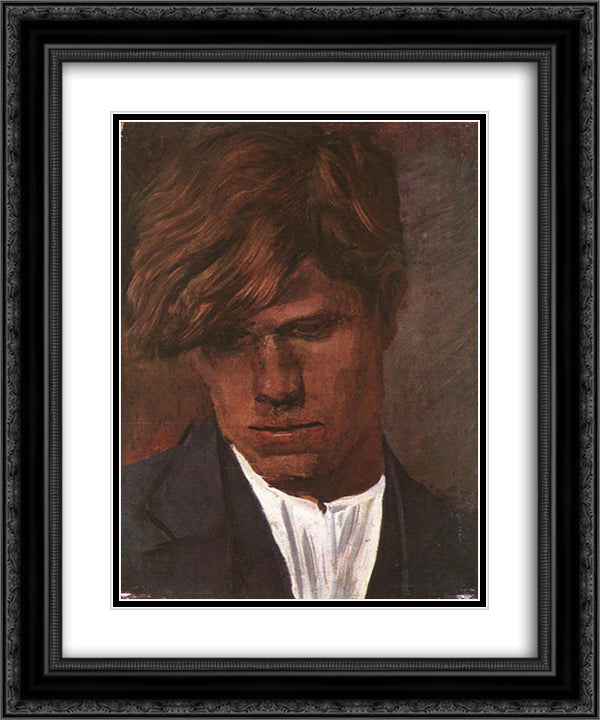 Head of a Boy 20x24 Black Ornate Wood Framed Art Print Poster with Double Matting by Mednyanszky, Laszlo