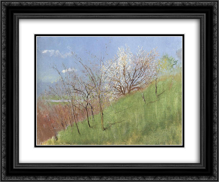 Hildside at Springtime (Little Landscape) 24x20 Black Ornate Wood Framed Art Print Poster with Double Matting by Mednyanszky, Laszlo