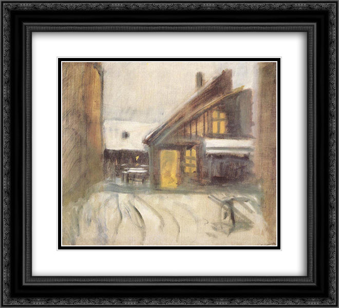 House at Dusk 22x20 Black Ornate Wood Framed Art Print Poster with Double Matting by Mednyanszky, Laszlo