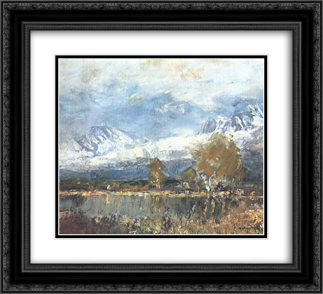 Lake in the Mountains 22x20 Black Ornate Wood Framed Art Print Poster with Double Matting by Mednyanszky, Laszlo