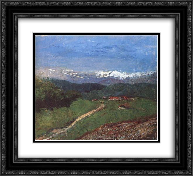 Landscape in the Alps (View from the Rax) 22x20 Black Ornate Wood Framed Art Print Poster with Double Matting by Mednyanszky, Laszlo