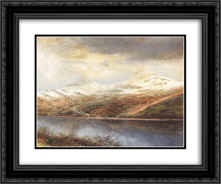 Mountain Landscape with Lake 24x20 Black Ornate Wood Framed Art Print Poster with Double Matting by Mednyanszky, Laszlo